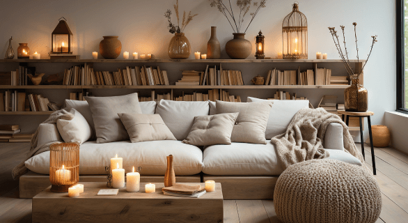 Elegant Living Room with Marble Accent Wall